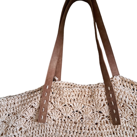 OVERSIZE crochet tote bag Beach coastal resort shopper snap bag neutral sack - Picture 2 of 9